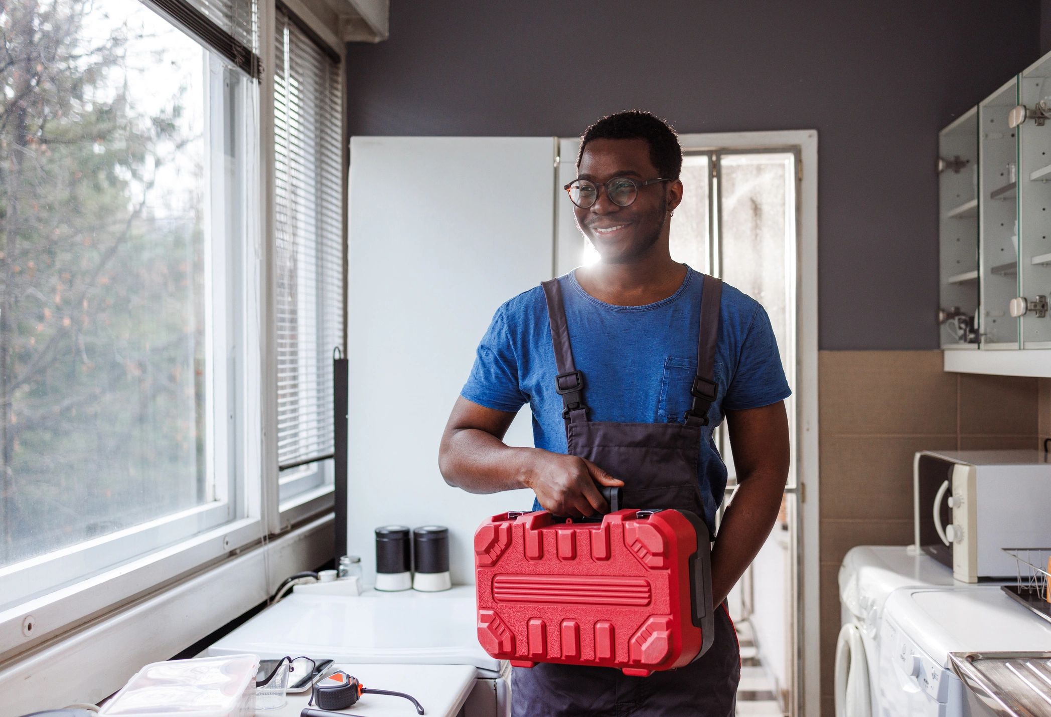 Professional plumber ready for service